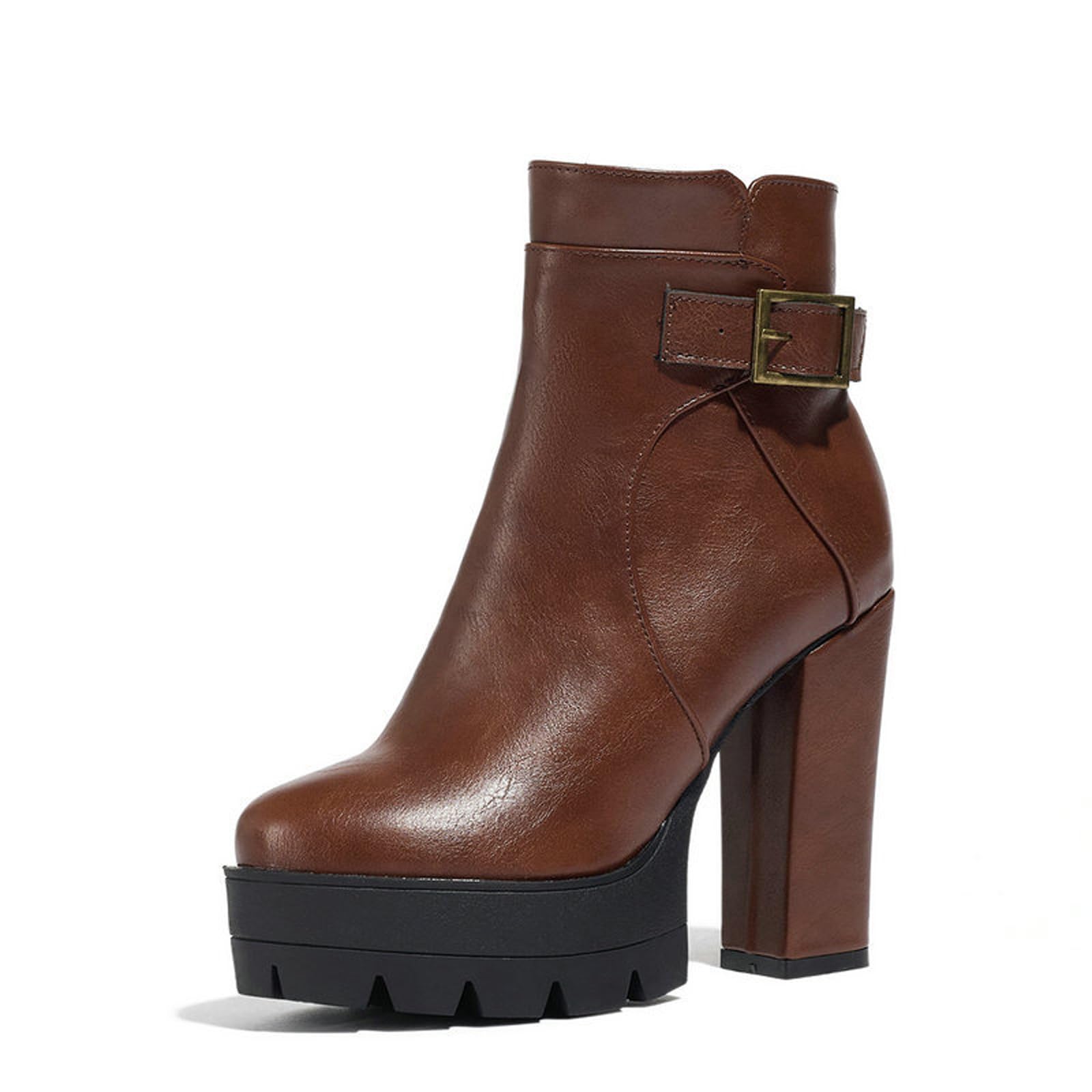 Bottines à Talon épais de 11 cm pour Femmes avec Fermeture éclair latérale | Bottes de Combat Confortables à Plateforme et Coupe Large pour soirée en boîte de Nuit