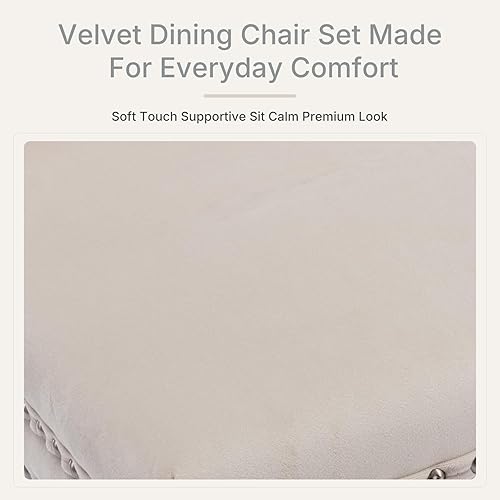 Miniatura 7 de Juego de 6 sillas de comedor de terciopelo beige, Silla tapizada de tela para cocina y comedor, sillas de comedor modernas de mediados de siglo,