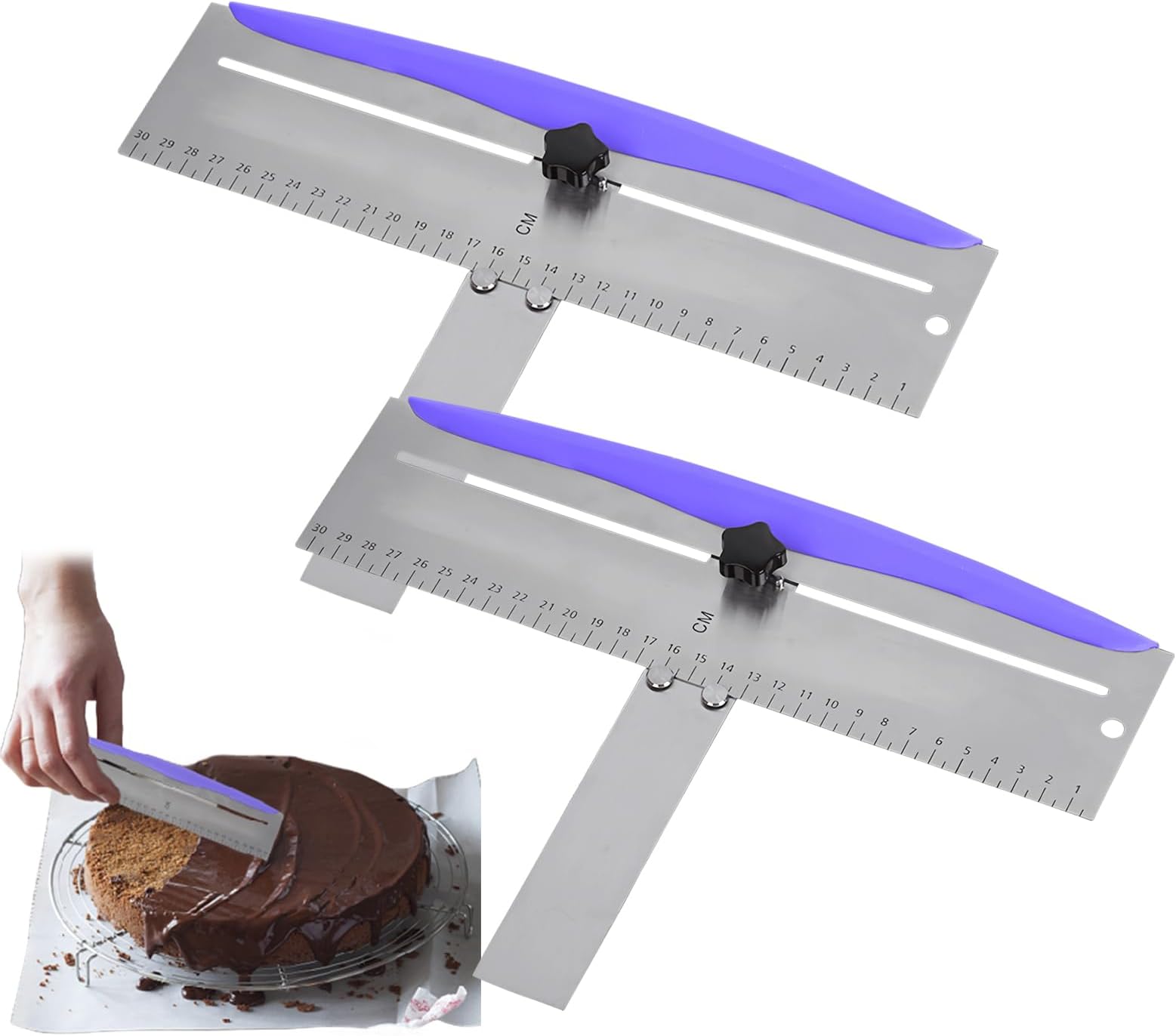 12 Inch Cake Scraper Smoother, 2 Pcs Cake Scraper, Icing Spatula, Stainless Steel Cake Bench Scraper Decorating Tools For Icing Frosting Cream Edge For Mousse, Cream Cake, Cake Frosting Smoother