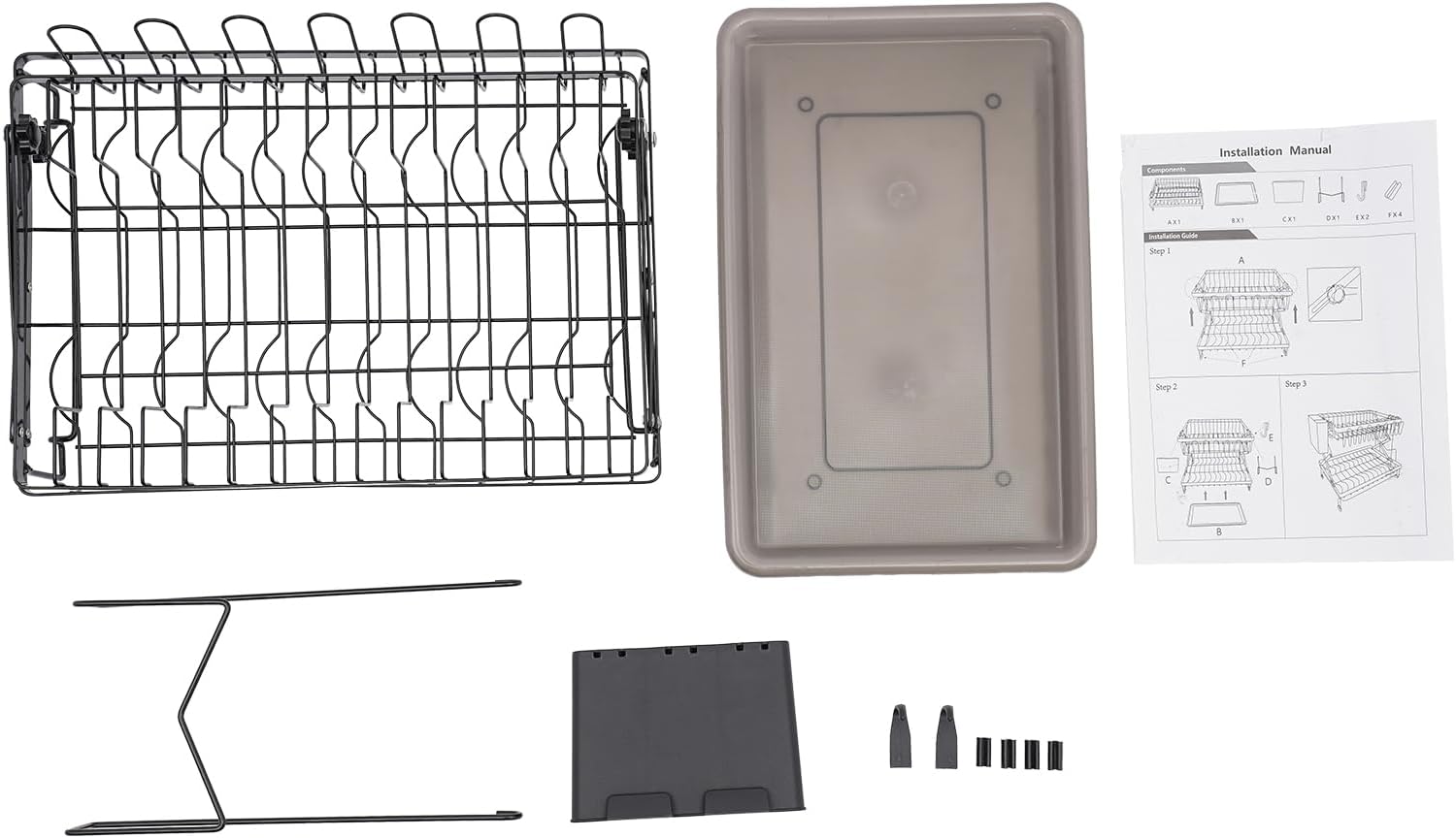 2 Tiers Dish Drying Rack with Detachable Drain Tray, Foldable Dish Rack with Utensil Holder Countertop Dish Drainer Organizer with Hooks for Kitchen Counter