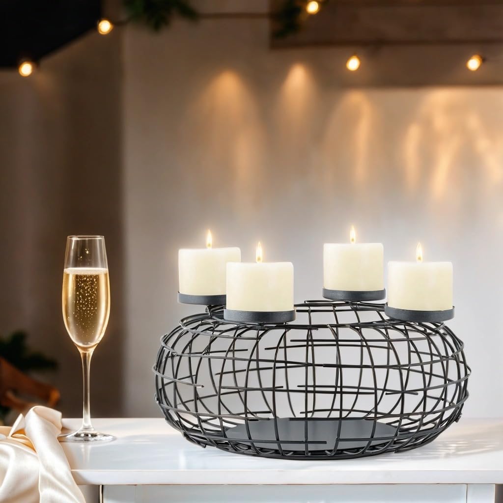 Moderner Adventskranz Carvo handgefertigt aus Metall in Schwarz modern