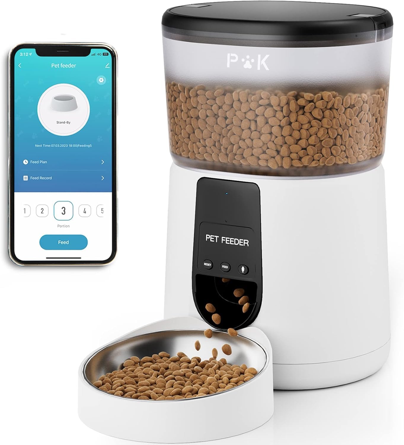 PUPPY KITTY Comedero Gato Automatico, 2.4G WiFi 4L Dispensador Comida Gatos con Bol de Acero Inoxidable, App Control, Grabación de Voz 10S, 1-10 Comidas