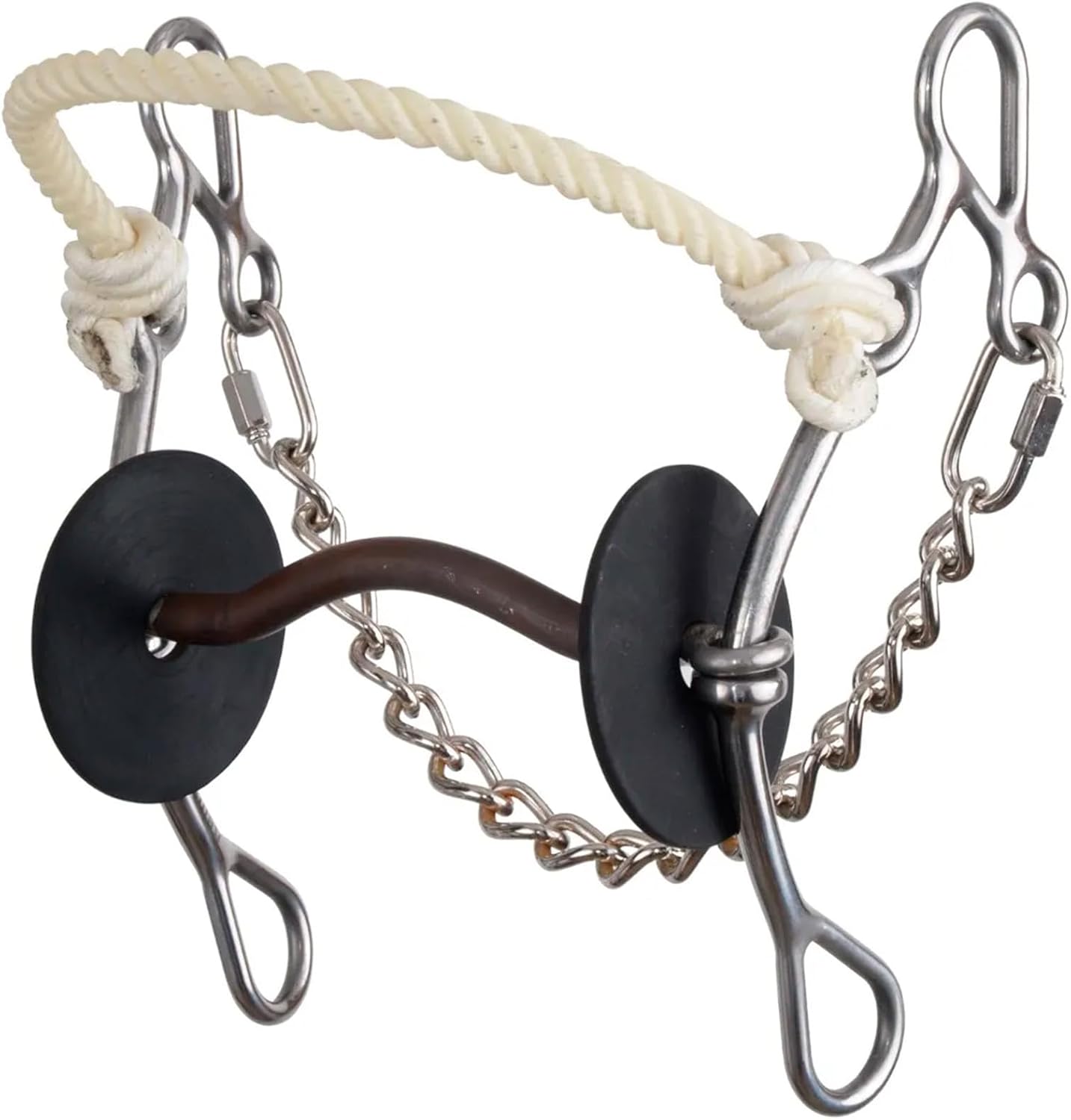 Reinsman Josey Go Around Combination Mullen Bit with Noseband - Solid Smooth Brown Iron Low Port Mouthpiece w/Stainless Steel Cheeks for Ranch Riding & Equestrian Sport