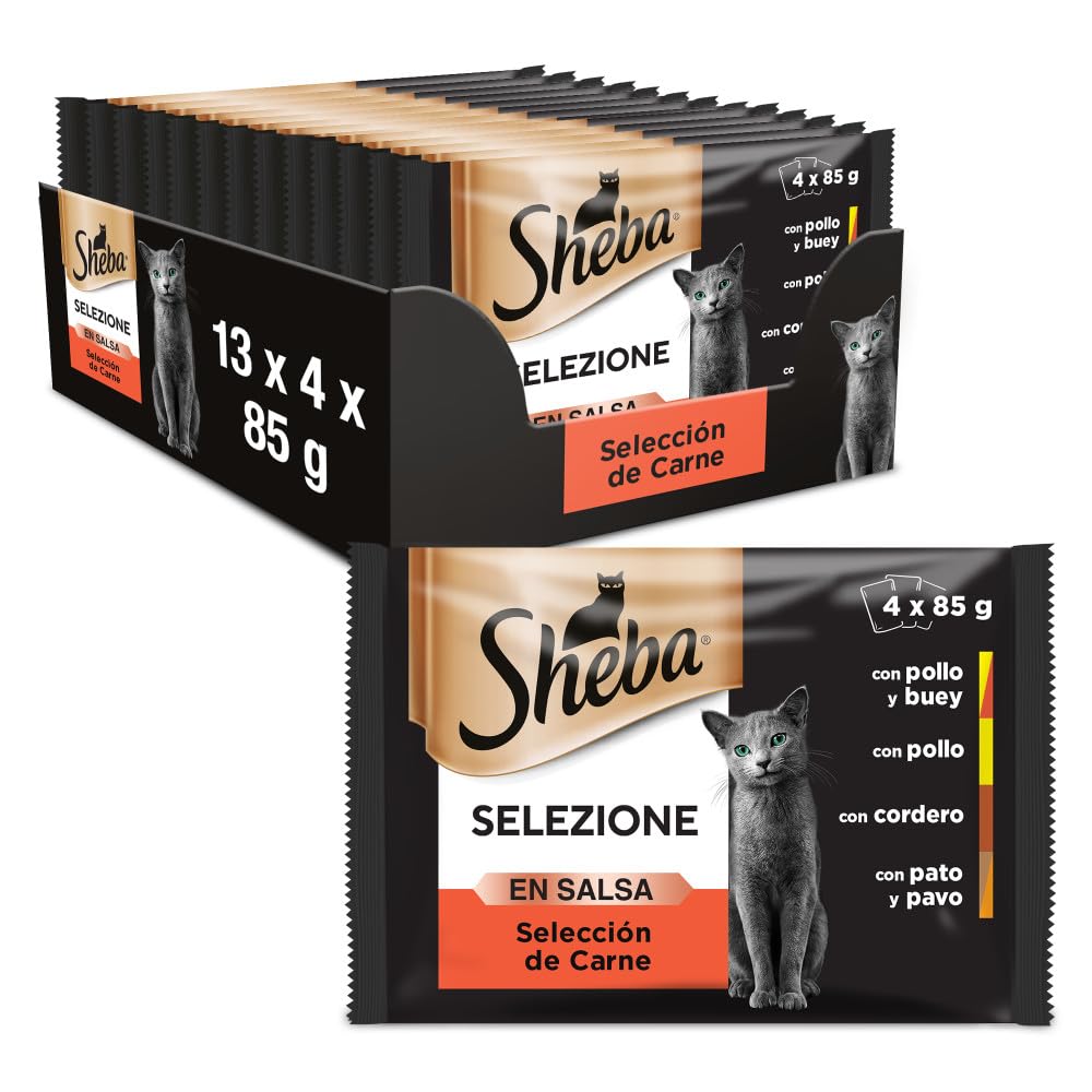 Sheba Selezione Comida Húmeda para Gatos Selección de Carnes en Salsa, Multipack (Pack de 13 x 4 bolsitas x 85g)