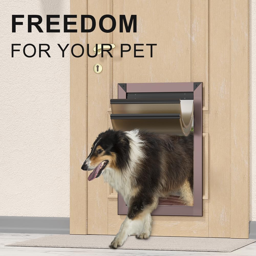 Rescumascer XL Dog Door for Door, Aluminum Extra Large Dog Door with Two Sliding Lock Panels, Large Pet Door for Dogs up to 220lbs