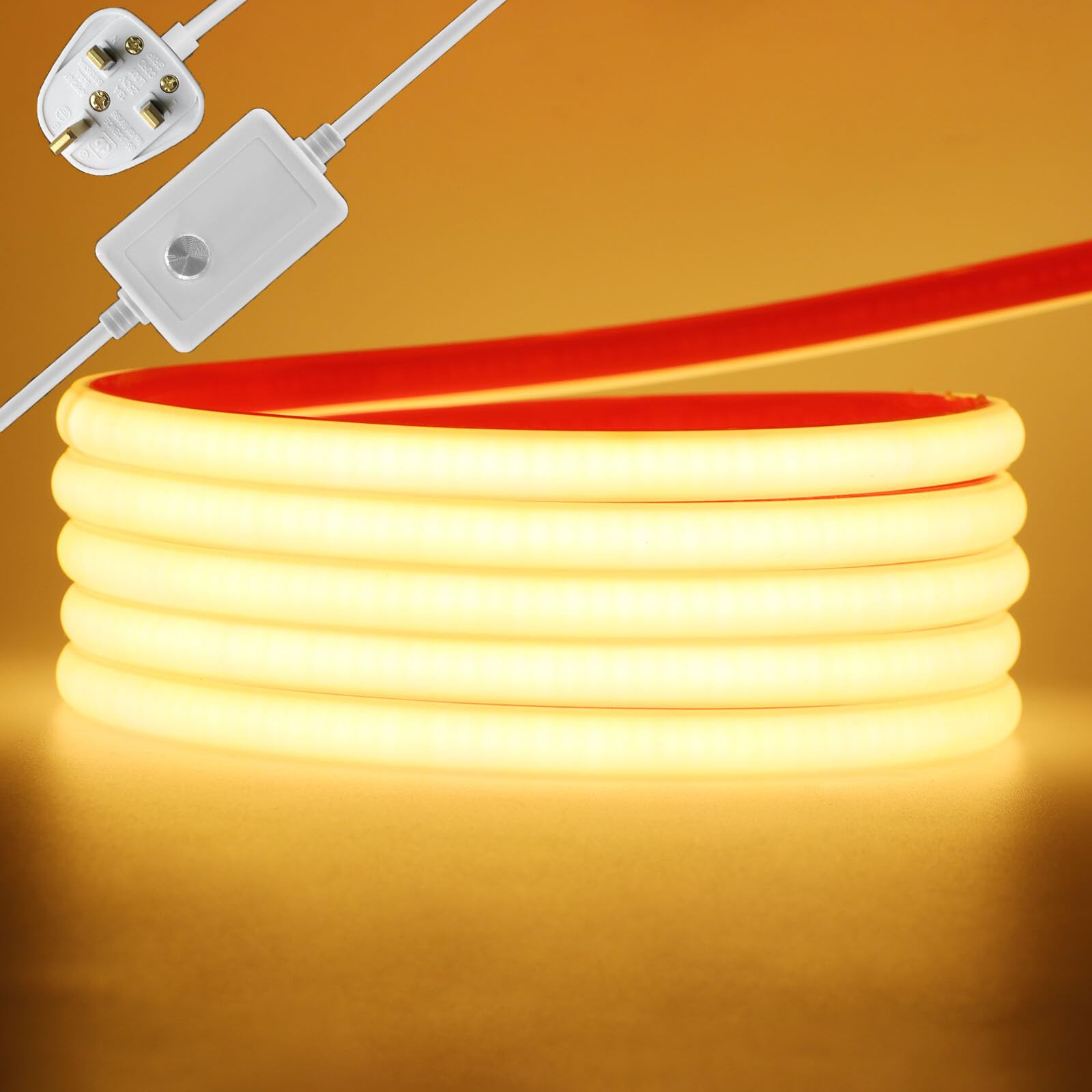 KAFULA 20M Dimmable COB LED Neon Light Strip, IP65 Waterproof Flexible, 220V FCOB LED Light Strip CRI90+, can be Cut Every 50CM | 288 LEDs/m || 3000K Warm White | Home Decoration