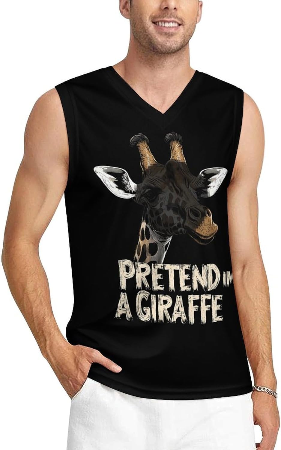 Pretend Im A Giraffe Men's V-Neck Basketball Tank Top Sleeveless Workout Tank Shirts Gym Fitness Tees Vest