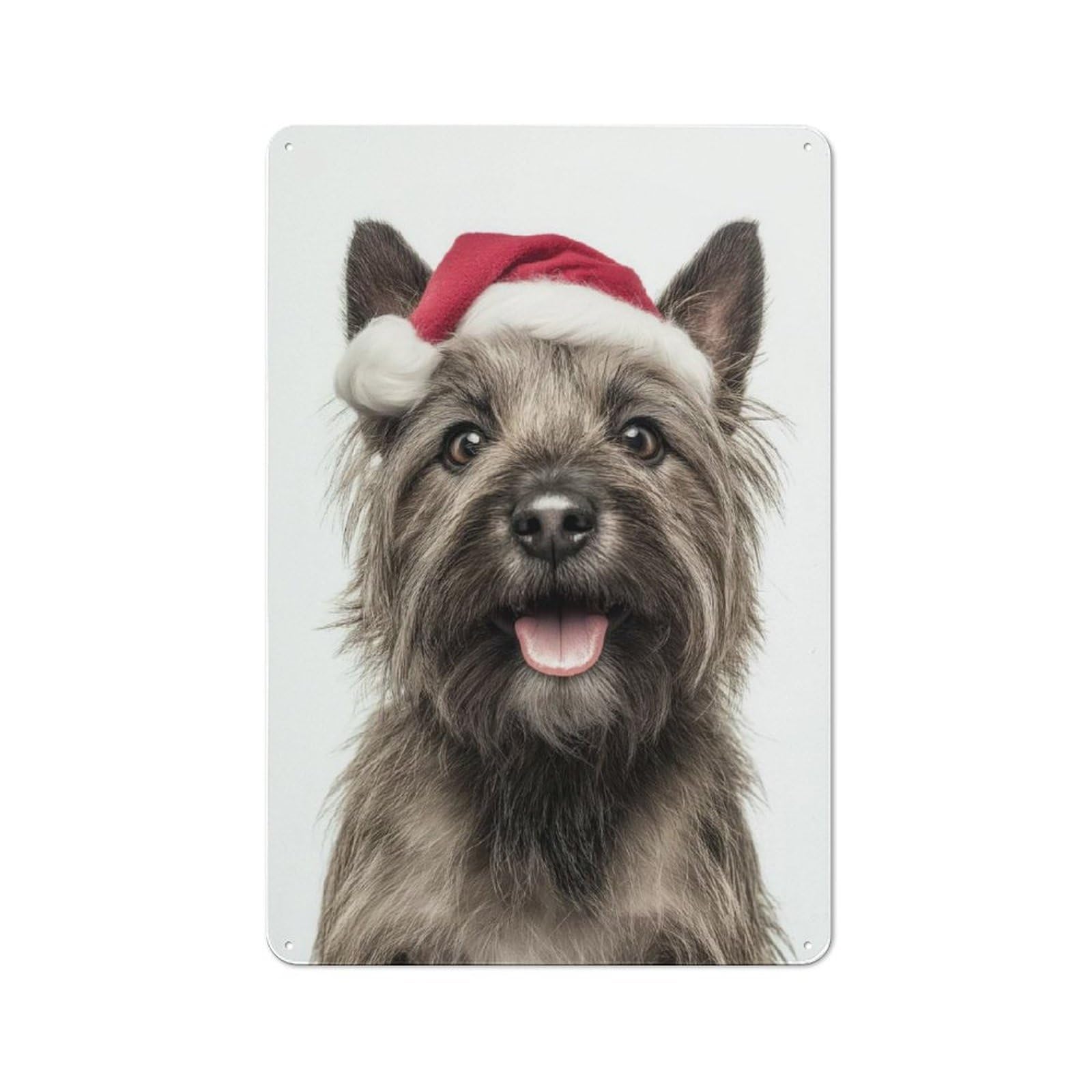 Junmoney Cairn Terrier Dog With Santa Hat Portrait Vintage Metal Wall Sign 30X20cm For Garage Or Workshop, For Metal Sign Collectors, For Garage And Workshop Walls