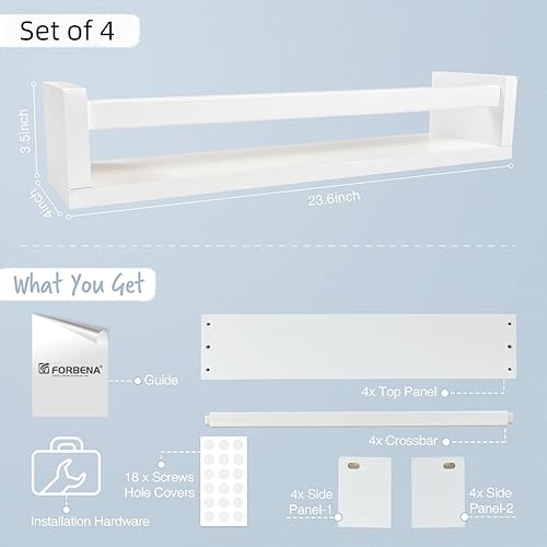 Miniatura 3 de Forbena Estantería de pared de 24 pulgadas para dormitorio de niños, juego de 4, estantes flotantes blancos para libros de bebé, niños y niñas, 1.