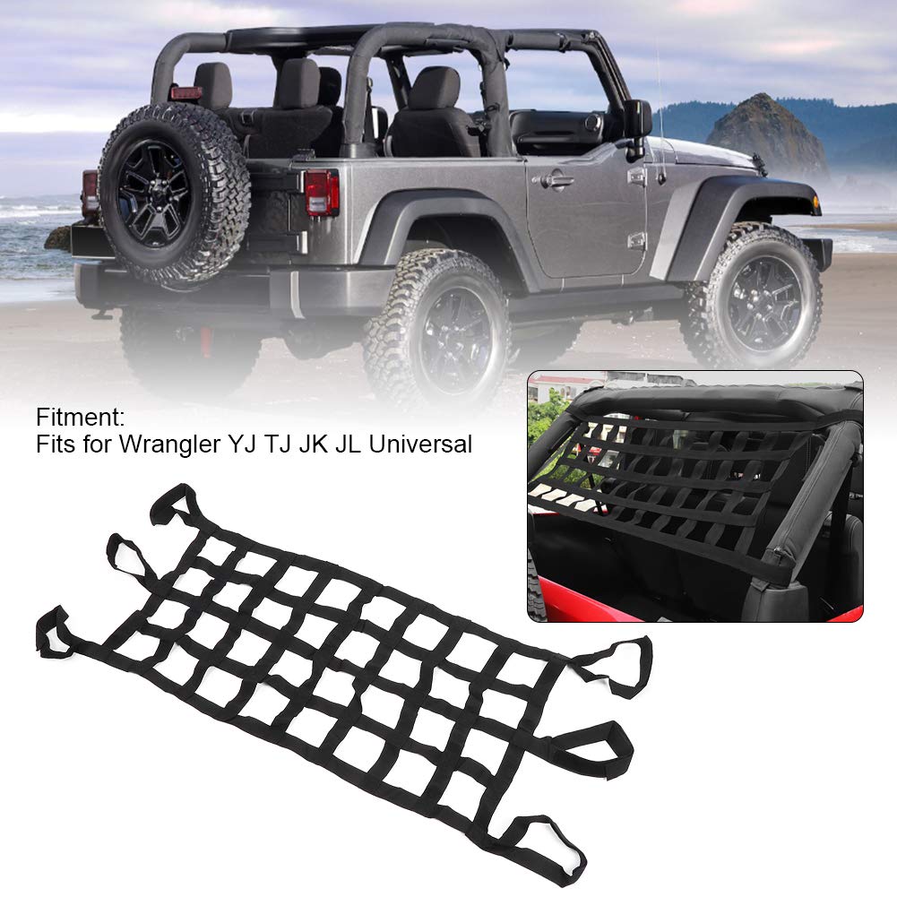 Rete per Tetto per Auto, Amache da Campeggio, Rete per Tetto per Auto Multifunzione Amaca Morbida Portellone Posteriore Cargos Mesh Adatta per Wrangler Yj Tj Jk Jl