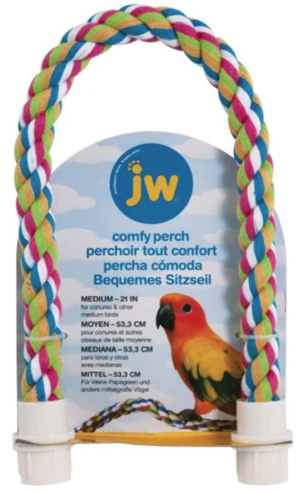 JW Comfy Perch for Birds, 21 Inch Flexible Multi-Colour Rope Perch, Twist & Bend, Holds Shape & Maintains Grip Strength, Suitable for Lovebirds, Cockatiels, Conures, and Medium Birds