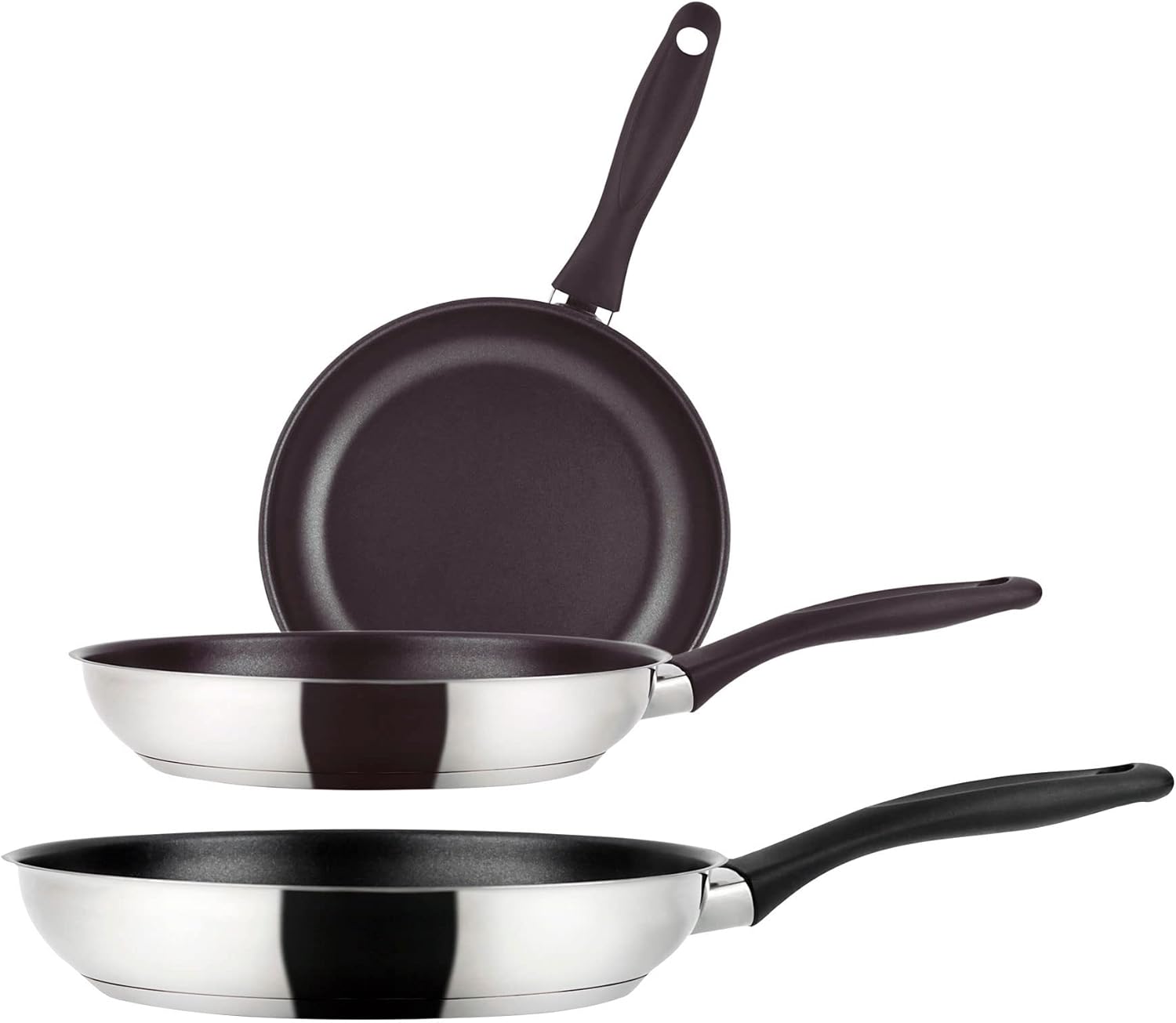 Fagor Enara Set of 3 Induction Frying Pans 18-20-24 cm, Stainless Steel, Non-Stick Coating, Ecological Xylan Plus without PFOA, 3-Layer Diffuser Base, Suitable for All Types of Cookers, Glass Ceramic,