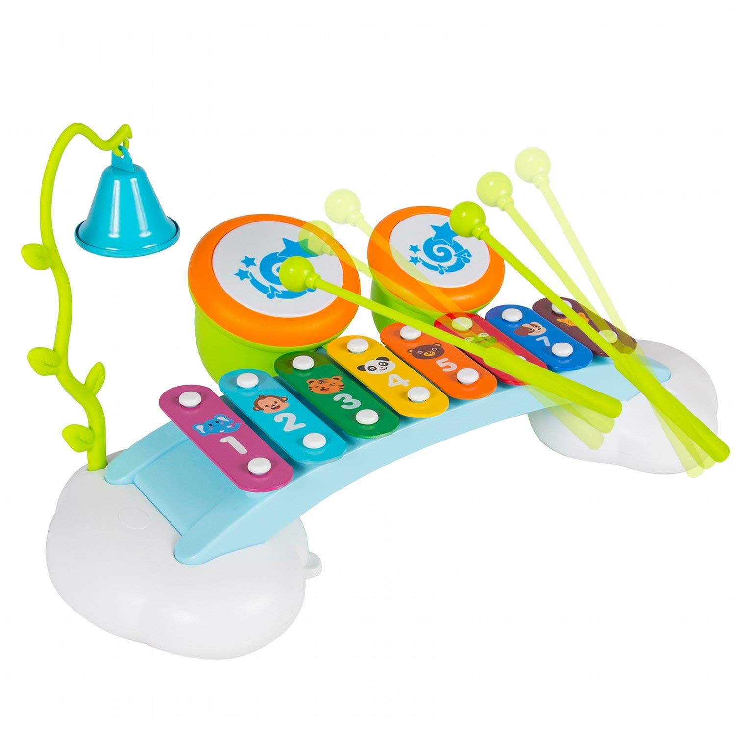 Baby Toys Rainbow Xylophone Musical Toy Piano Bridge Instrument with 6 Music Cards, 8 Notes, Ringing Bell and Drums
