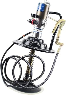 60:1 Portable Pneumatic Grease Pump Air-Operated Grease Pump with Grease Gun and 12Ft Hose, for 5 Gallon Containers, 11 1-/8" Rubber-Lined Follower Plate, 34-48Mpa, 0.85L/Min
