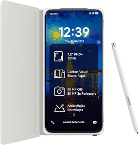 TCL NXTPAPER 60 Ultra 5G Smartphone – Blanco | 7,2″ FHD+ 120Hz | NXTPAPER 4.0 | 12 GB + 512 GB | Cámara Triple 50 MP OIS | Batería 5200 mAh | Incluye Funda Flip + T-Pen | T-Pen Compatible