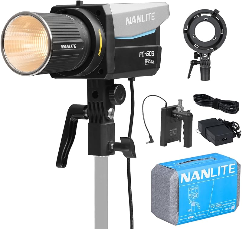 Luz de vídeo LED FC-60B 78W 2700K-6500K | 12.510 Lux@1M, soporte de alimentación CA/CC, control de aplicaciones, adaptador Bowens para fotografía de estudio/grabación de vídeo