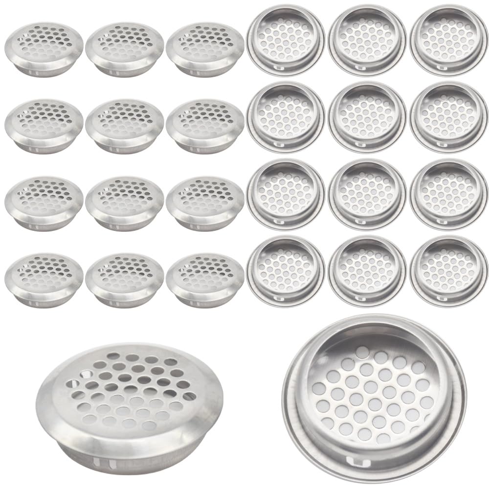 Hocansen 30Pcs Air Vent Cover 35mm Round Shaped Mesh Hole Stainless Steel Ventilation Louver Cover for Cabinet Wardrobe