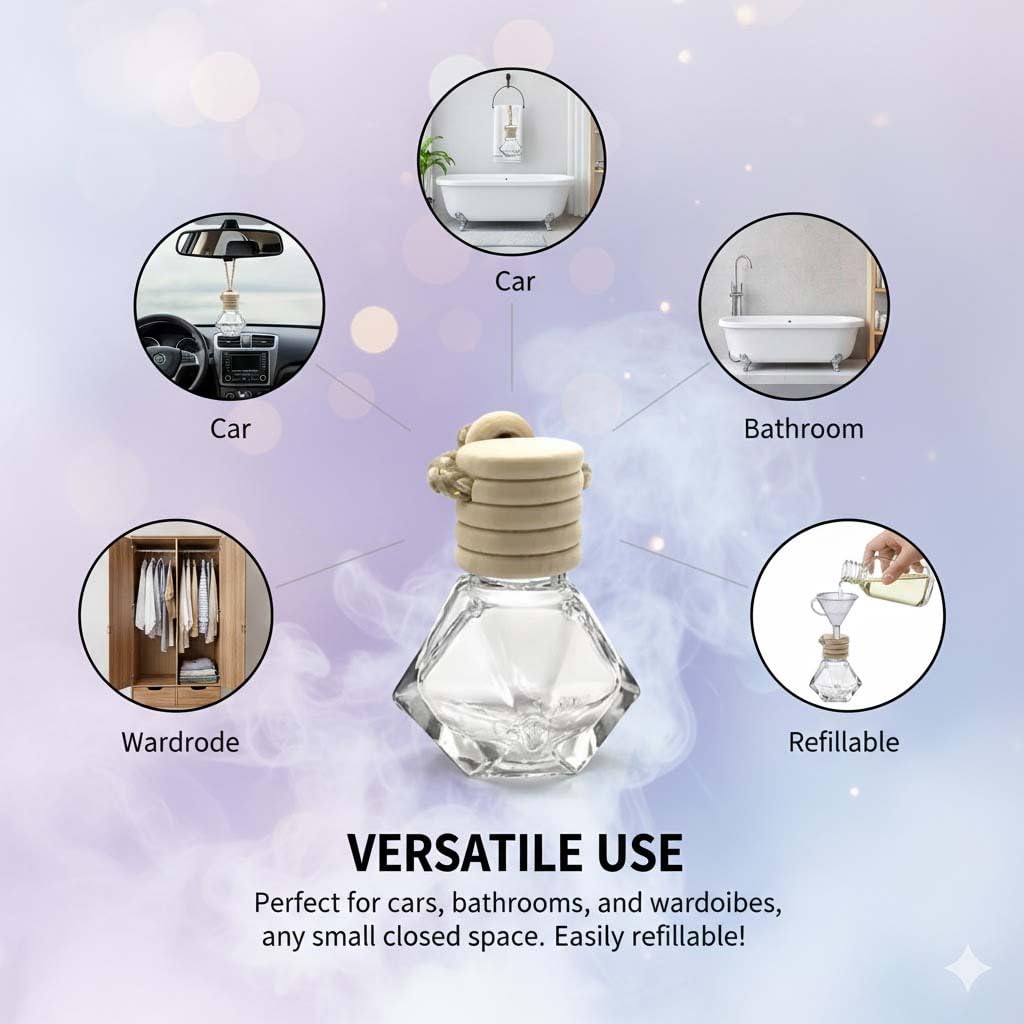 Hanging Car Air Freshener |Car Perfume with Essential Oils|Car Accessories Interior|Glass Bottle Car Diffuser with Wooden Lid|Long Lasting Car Fragrance (Lavender + Badha Delight) 4