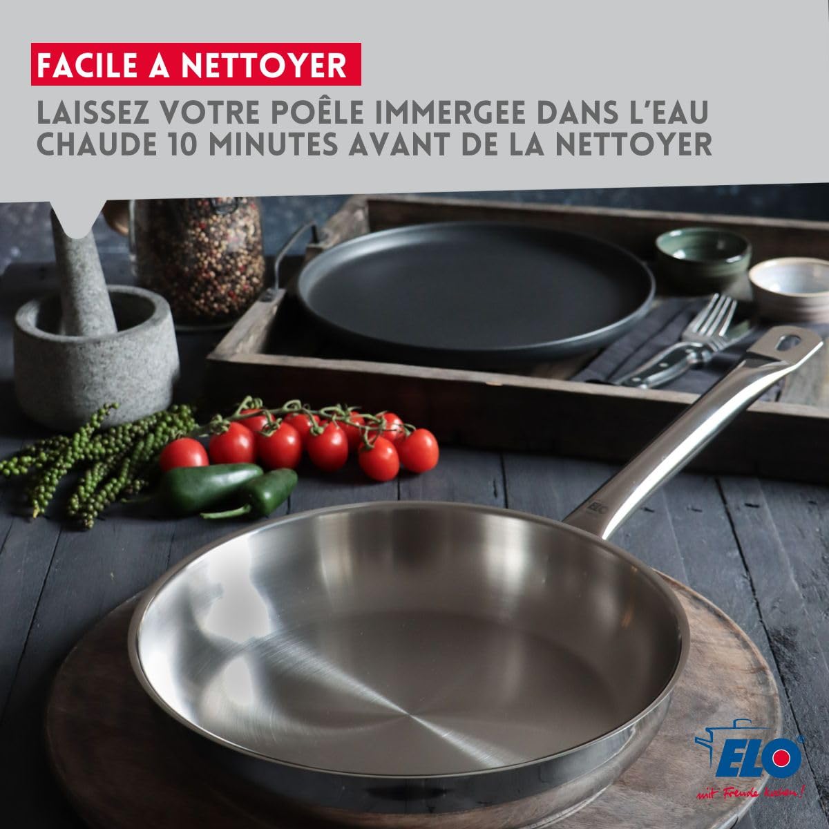 Elo 9903550 Lot de 3 poêles à frire inox 24 cm 28 cm et 32 cm, 2 poêles inox, à frire , de cuisine , Acier inoxydable, 24 cm 28 cm et 32 cm, Gris 7