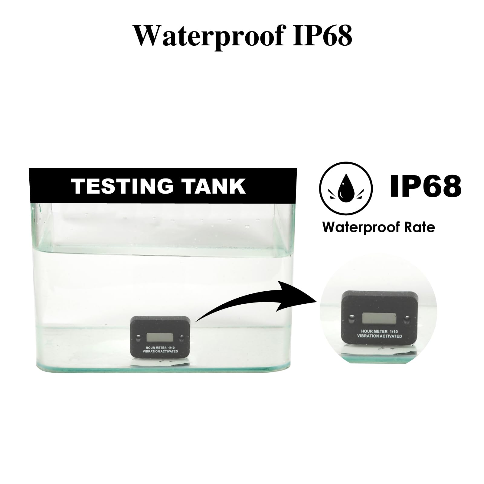 Medidor de horas digital de vibración autoalimentado a prueba de agua IP68 para compresor de aire Mini tractor Soplador de nieve (Negro)