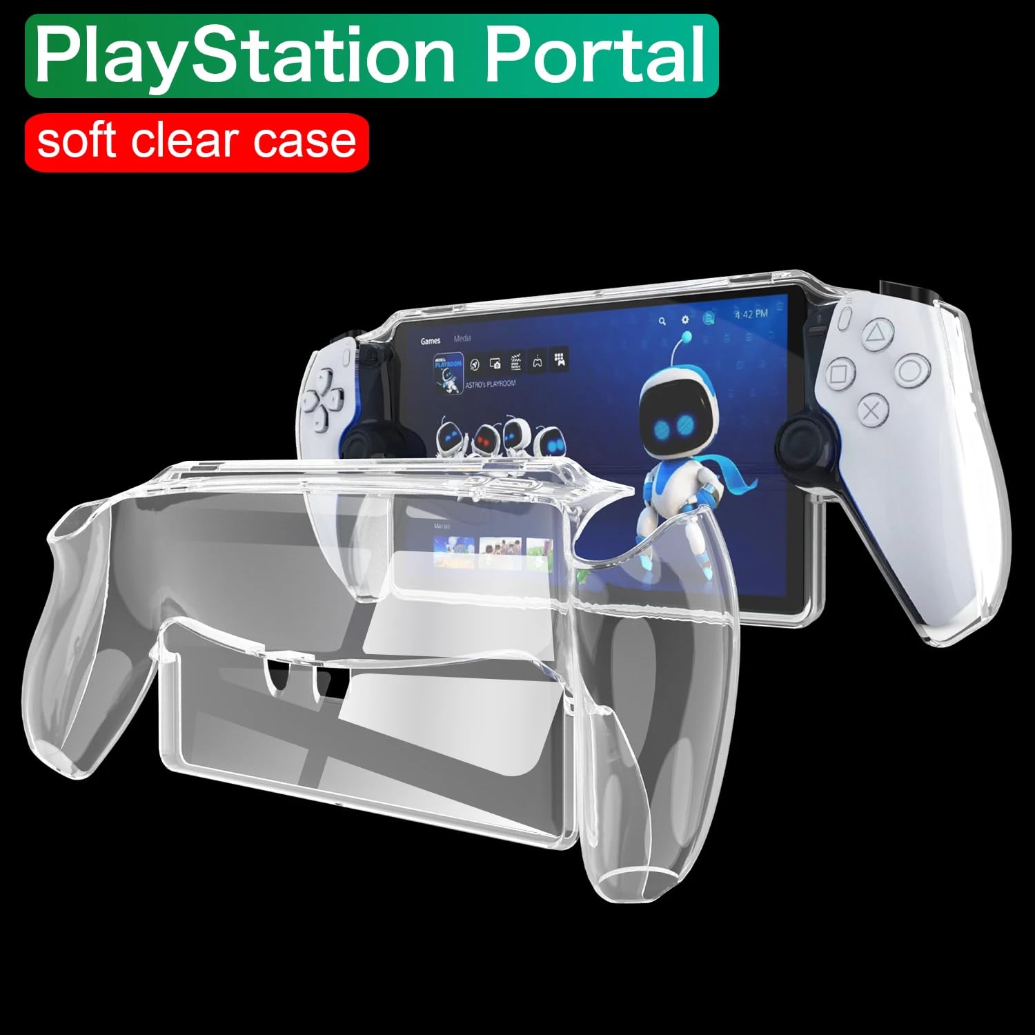 Etui ochronne do Sony Playstation Portal, miękki silikon TPU, antypoślizgowe, przezroczyste, 2 sztuki folia ochronna