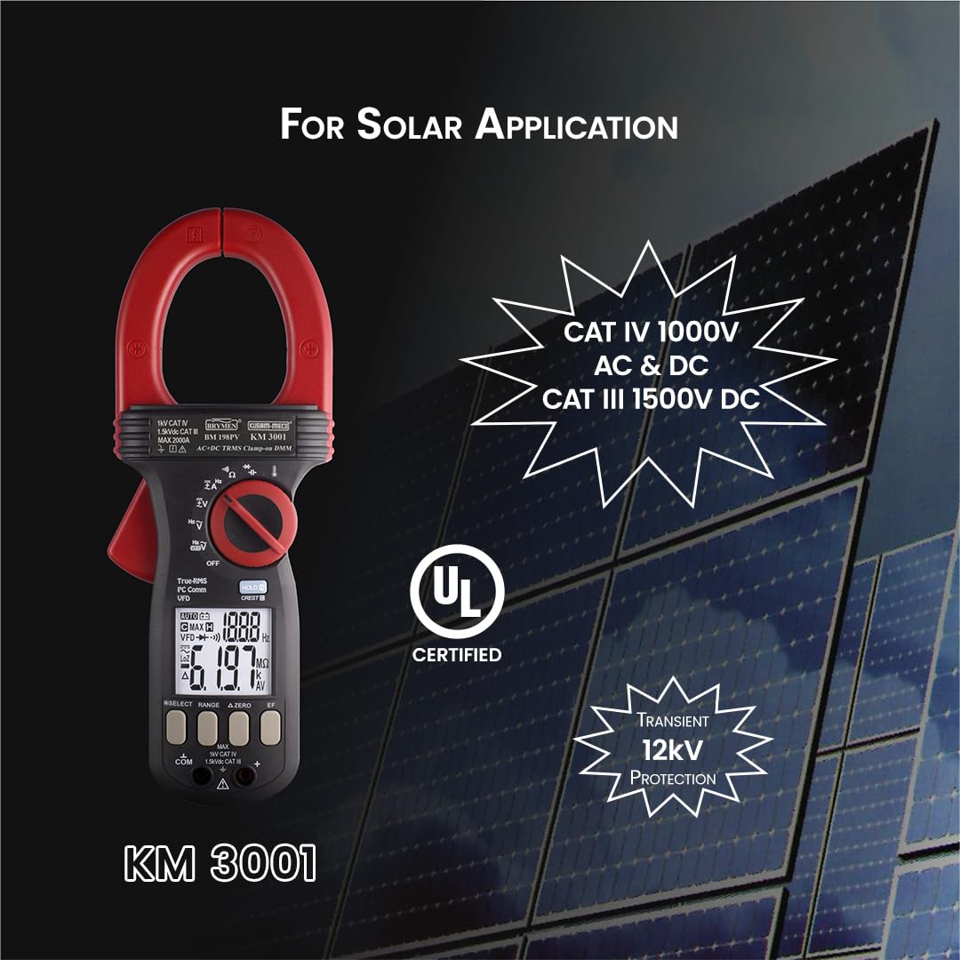 KUSAM-MECO AC/DC TRMS Clamp-On Multimeter with VFD, EF-Detection, PC Interface For Solar Application 4