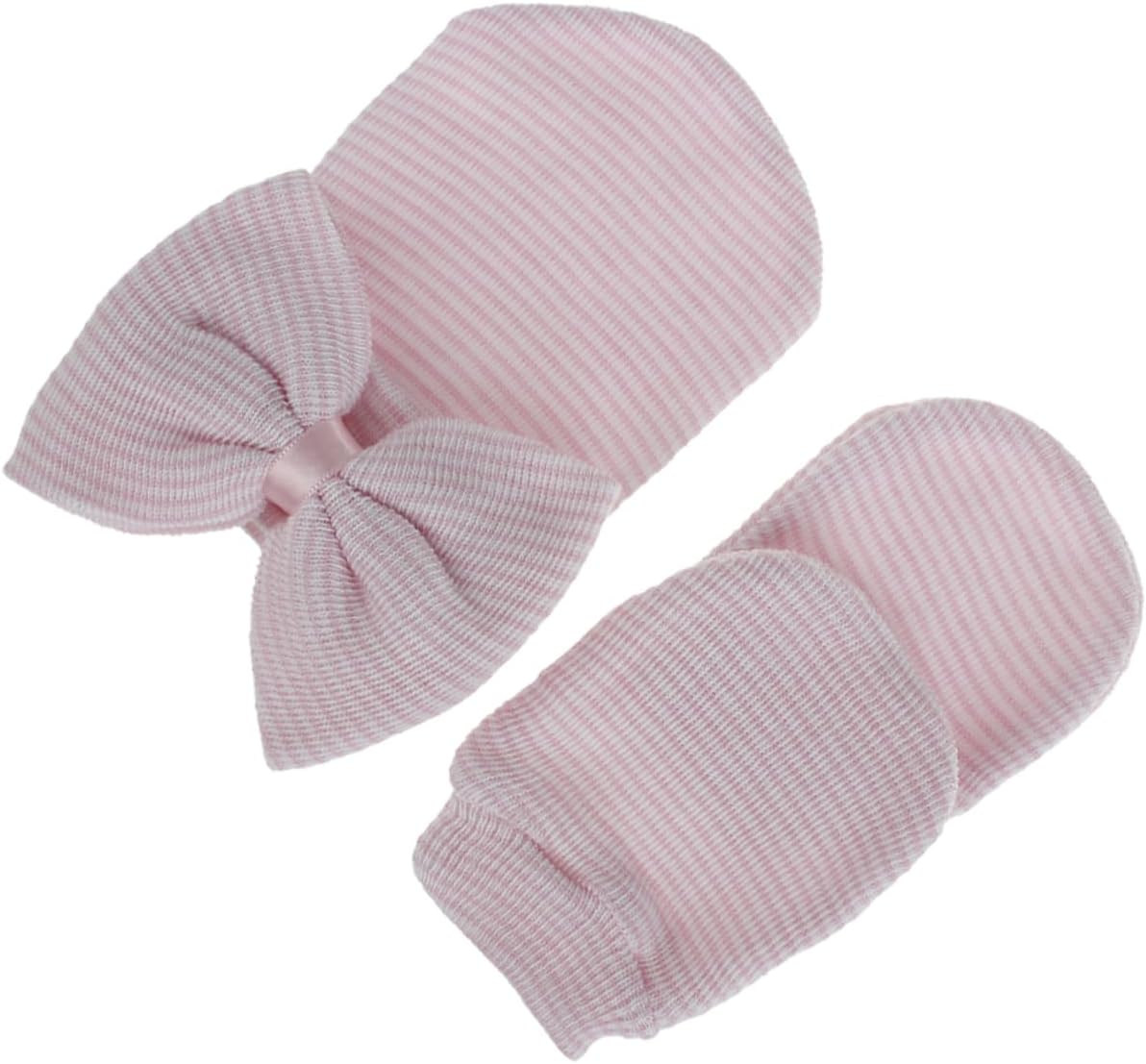 Ipetboom Baby Knit Cap and Glove Set Big Bowknot Soft Cotton Knit Newborn Girl Accessories for Winter Wear