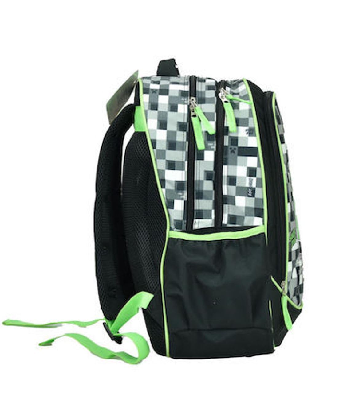 PRESTIGE & DELUXE Zaino Scuola compatibile con Minecraft Tondo 3 Scomparti zip per bambini primaria media + astuccio ovale zip