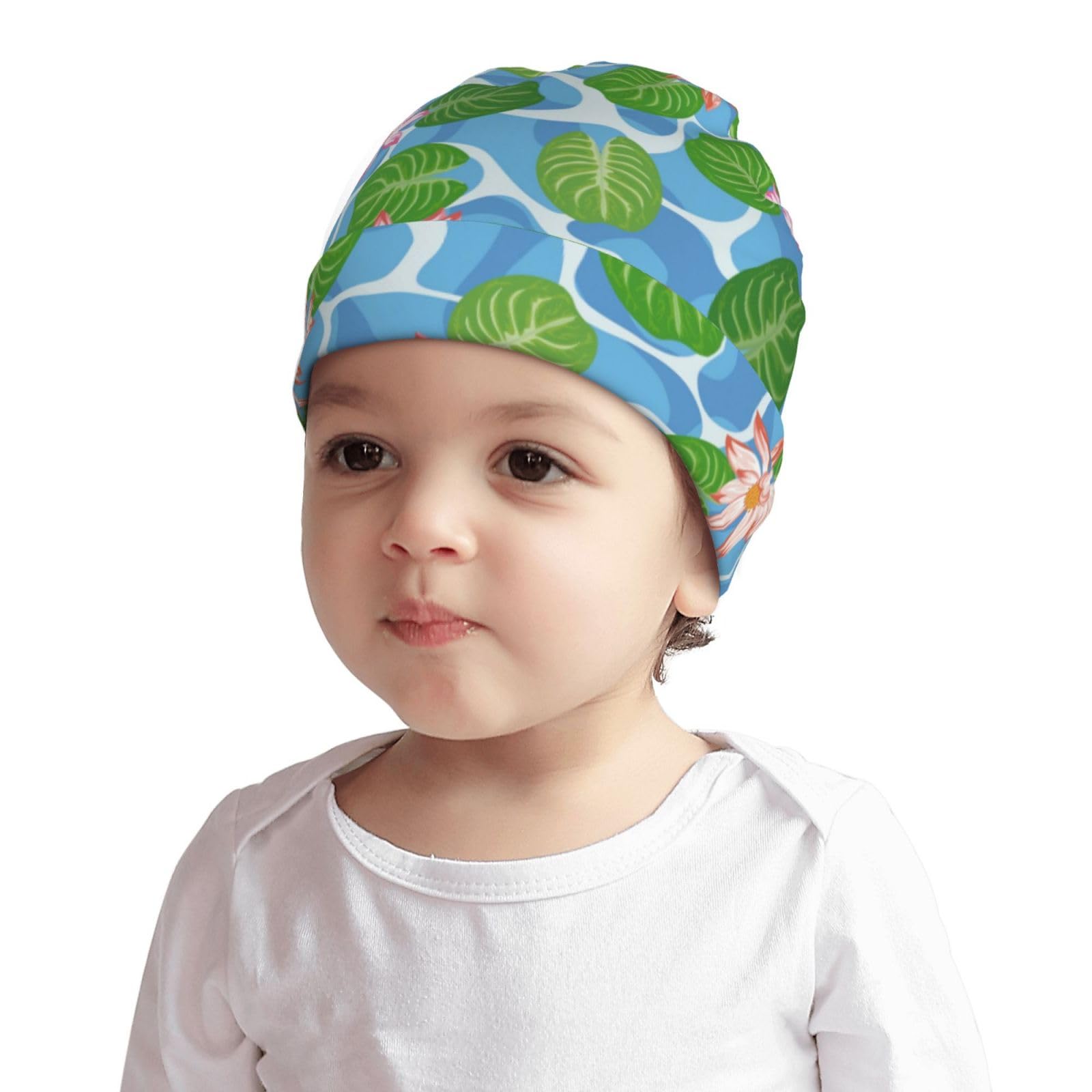Rqzwdq Lotus Flower Pattern Kids Beanie Hats Warm Knit Beanie Cap Skull Caps Gifts Decor for Boys Girls White
