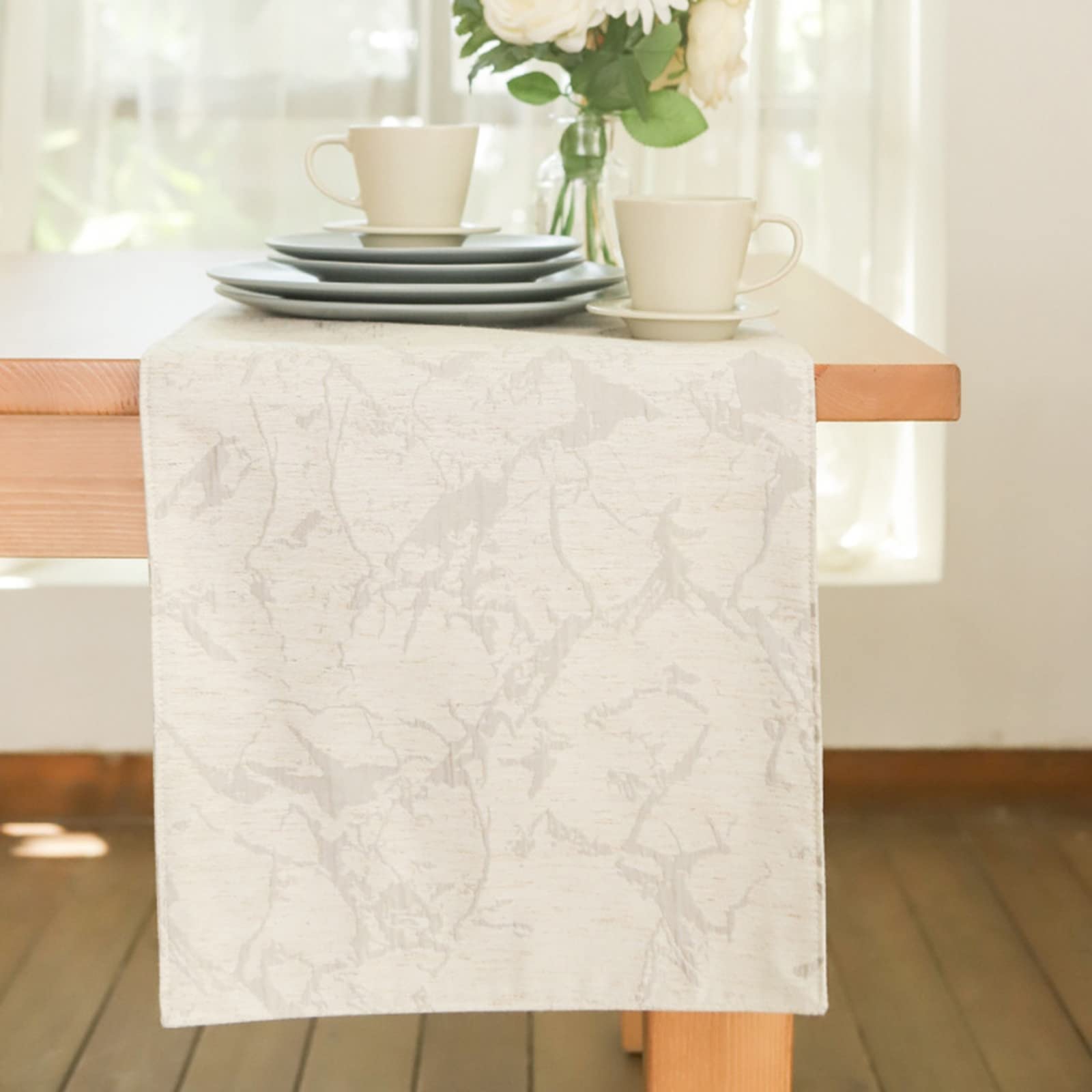 Chemin de table jacquard gris en coton polyester 35x183 cm WXKAGF - 5