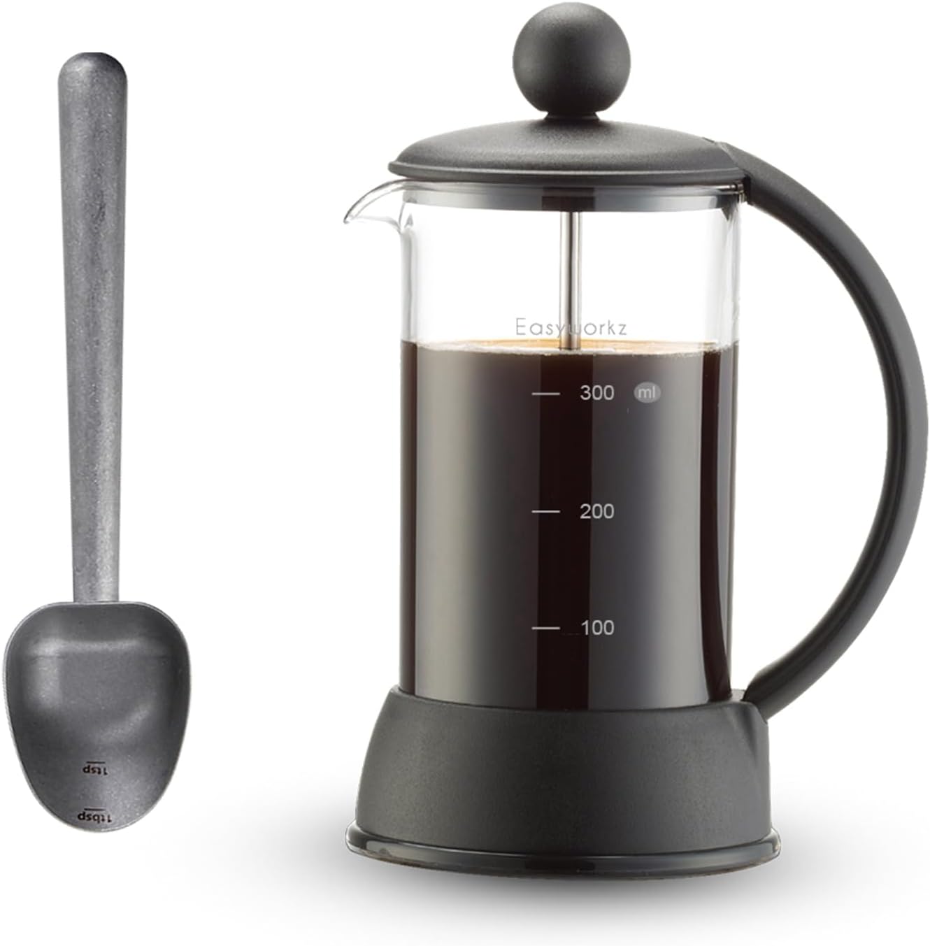 Easyworkz Stainless Steel Long Hollow Handle Coffee Scoop,7g Measuring Spoon for Ground Coffee and Loose Leaf Tea, Vintage, Bundled with Eclipse French Press 12 oz Coffee Tea Maker