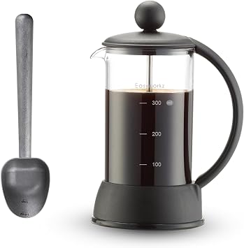 Easyworkz Stainless Steel Long Hollow Handle Coffee Scoop,7g Measuring Spoon for Ground Coffee and Loose Leaf Tea, Vintage, Bundled with Eclipse French Press 12 oz Coffee Tea Maker