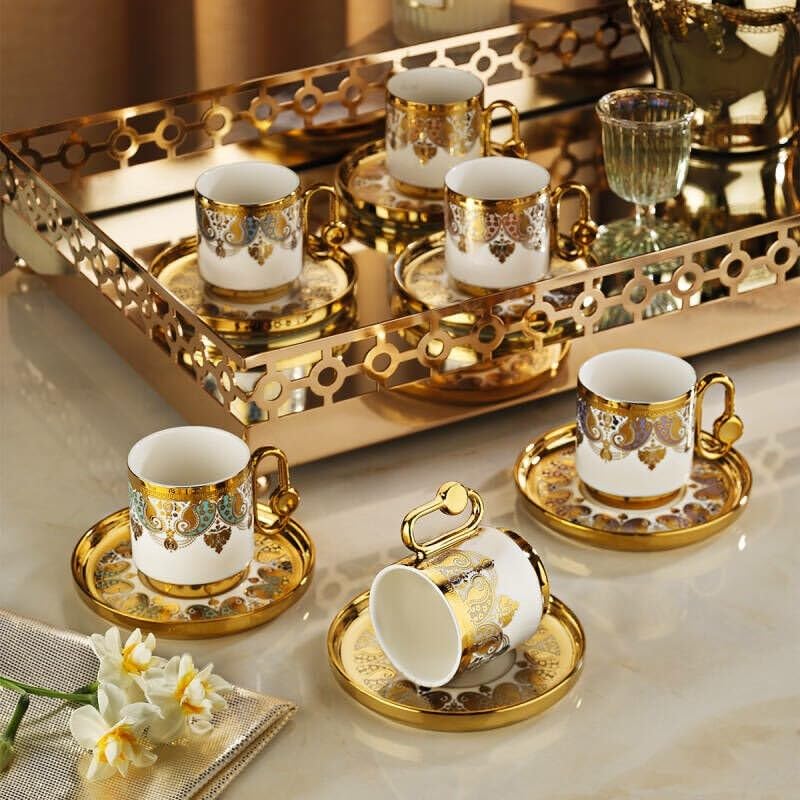 derya home Porcelain Espresso Cup Set, Turkish Coffee Cup Set of 6