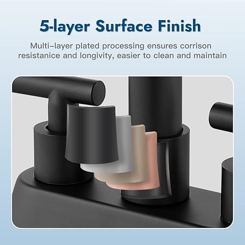 Miniatura 6 de Cinwiny Grifo de lavabo de baño negro mate de 4 pulgadas, grifo de lavabo de lavabo de dos manijas con caño giratorio de 360 grados montado en la
