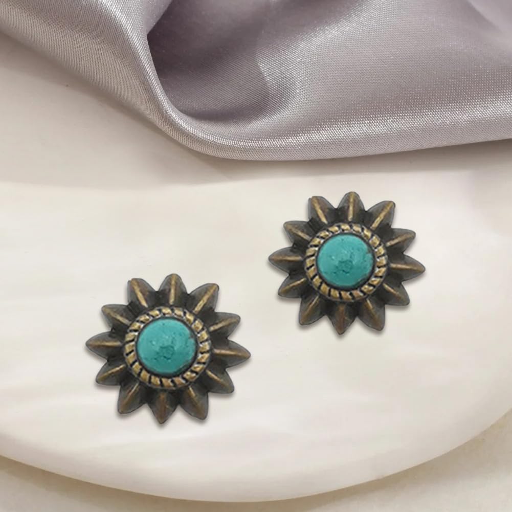 CABODYALS 10Pcs 13MM Screw Back Metal Rivets Leather Craft Rivet Studs Imitation Turquoise Decorative Rivet Sunflower Shape Rivet Button for Repair Luggage Shoes Bags Purse DIY Accessories - Image 4