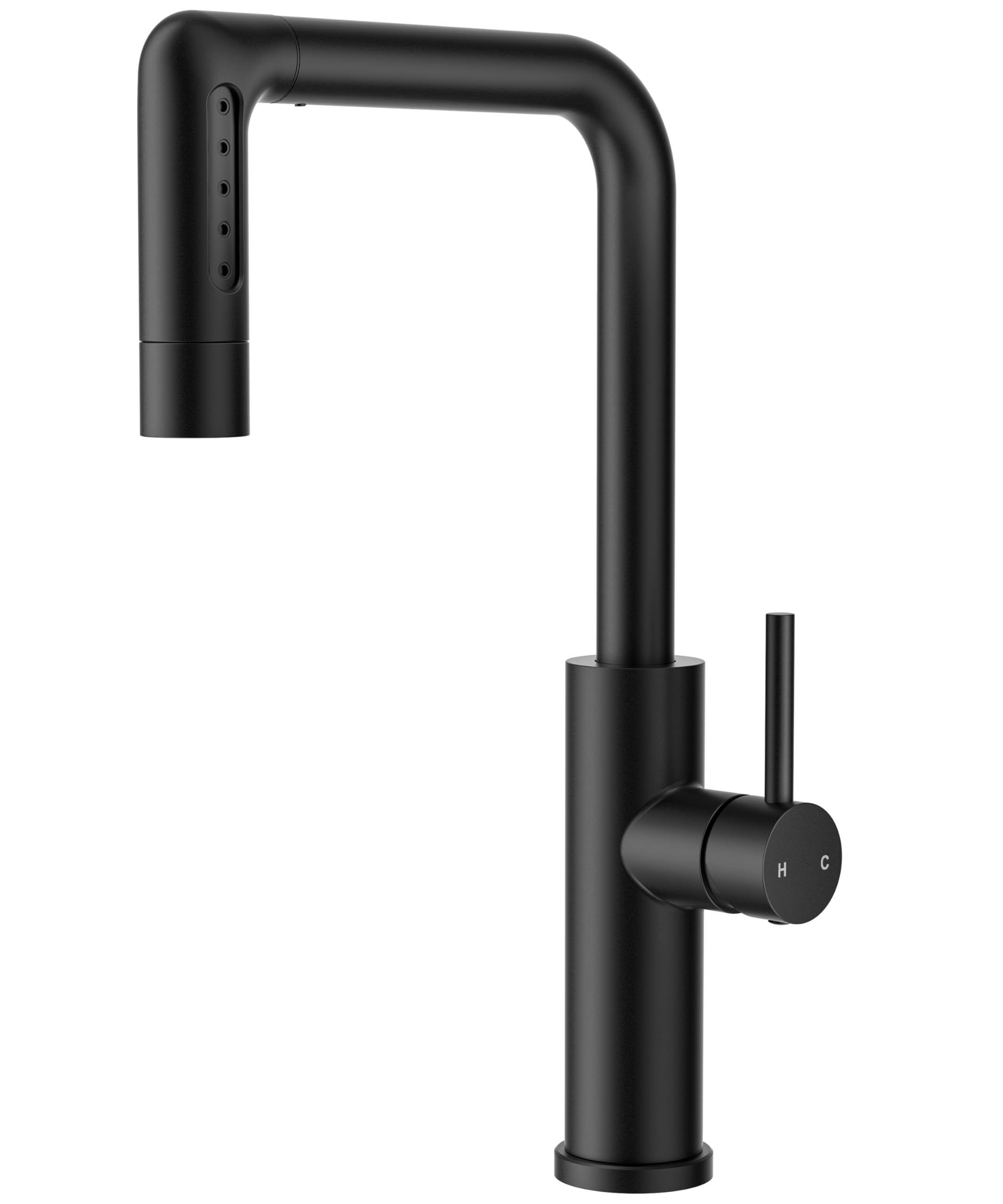 FORIOUS Black Waterfall Kitchen Faucet with Pull Down Sprayer, 5 Spout Modes