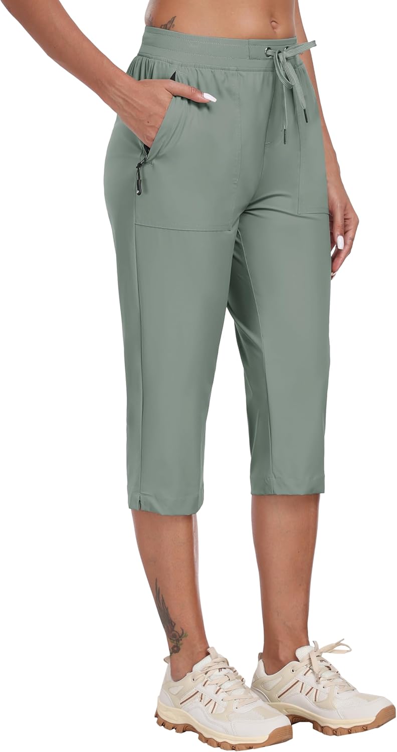 MoFiz Capri Pants for Women Lightweight Ice Cool Capris for Women Casual Summer with Zipper Pockets