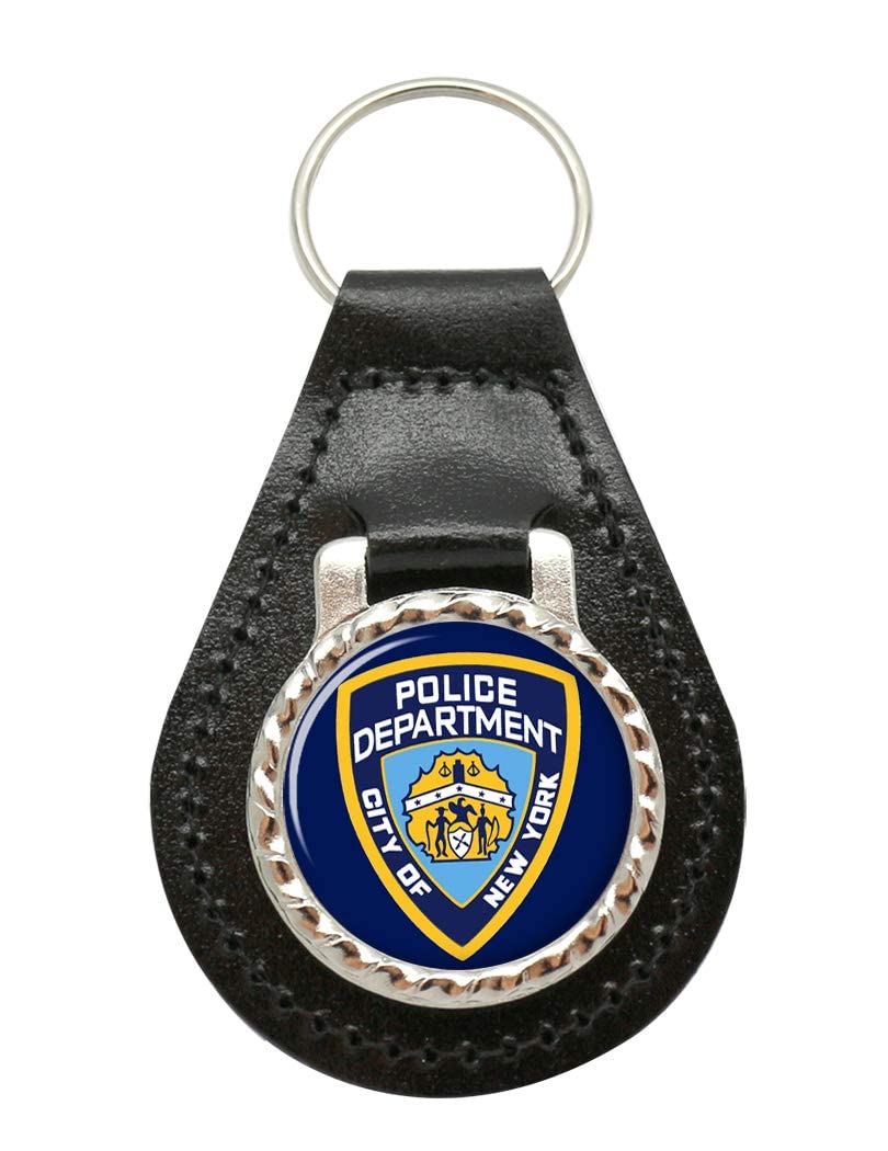 Giftshop Uk Unisex Black Leather And Silver Metal New York City Police Leather Key Fob