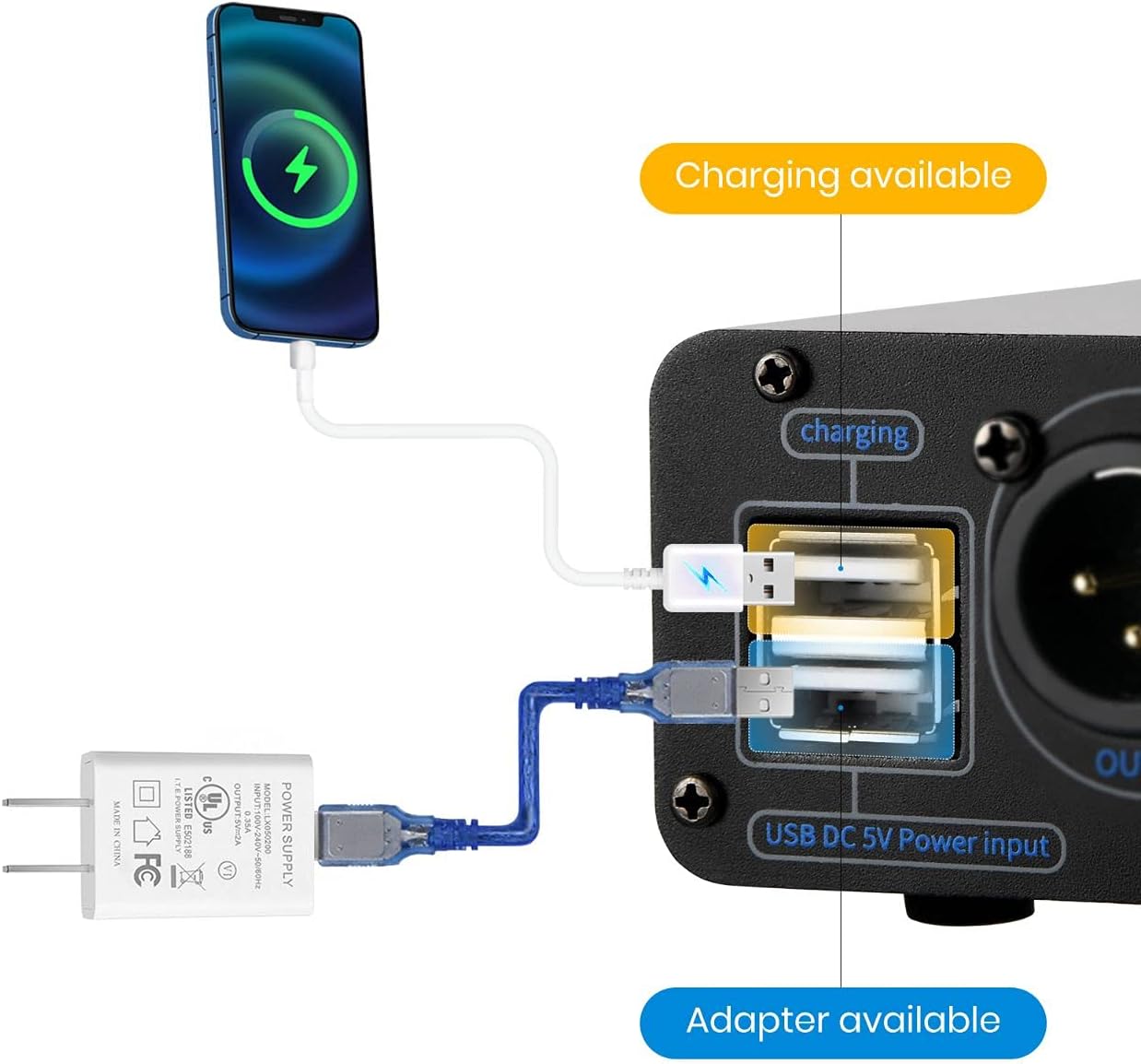 Dimensions of Moukey Phantom Power Supply: 3.35 inches wide, 1.65 inches high, 3.74 inches deep