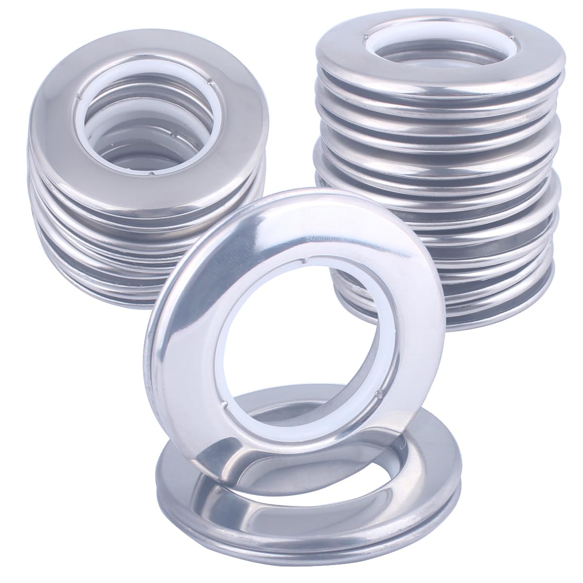 KEJNYT 12 Pcs Stainless Curtain Rings Eyelets, Inner Diameter 1-9/16 inch (40mm-75mm) Stainless Metal Curtain Grommets Rings Silence Roman Ring Eyelet for Curtains Drape (Silver, 12-Pack)