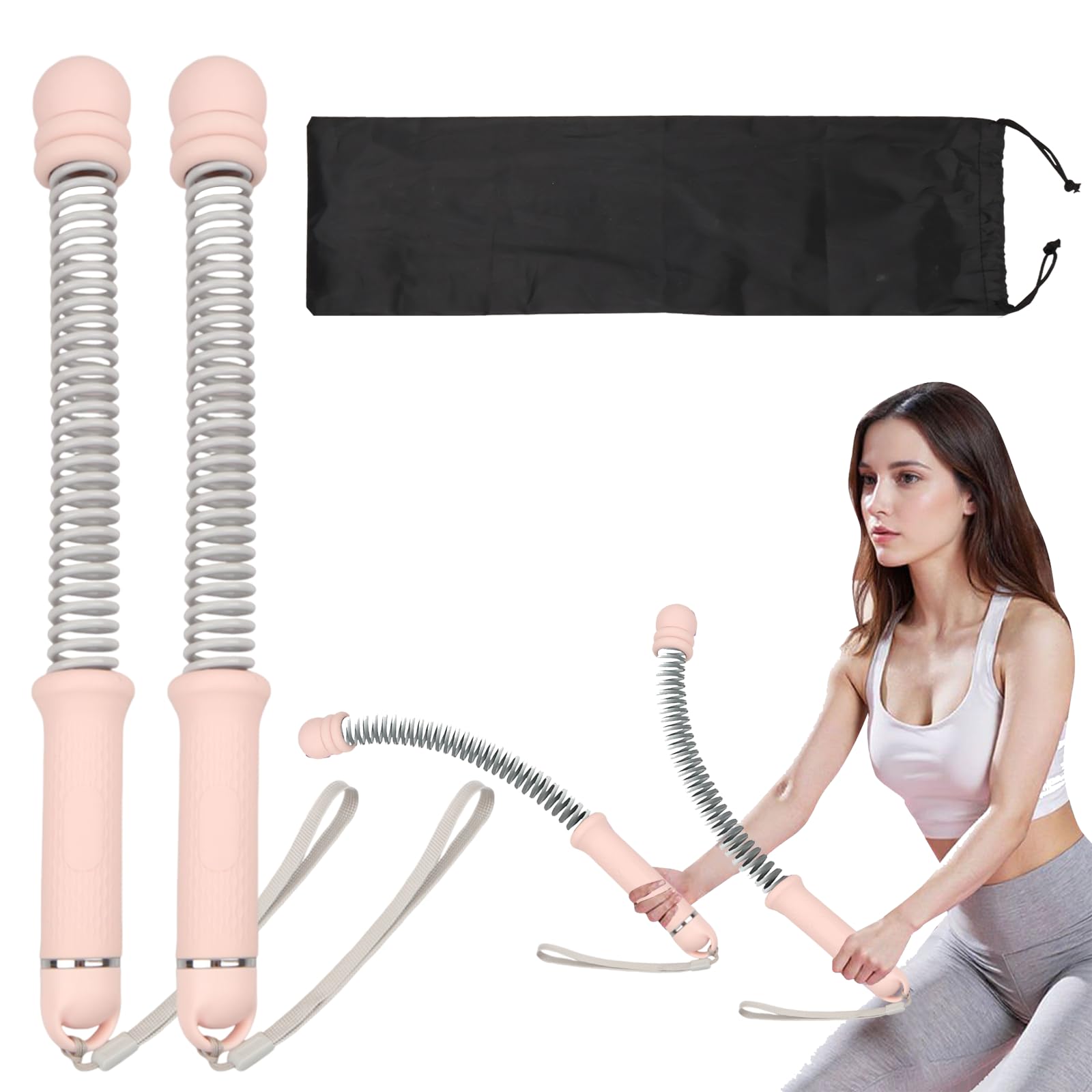 2 PCS Portable Quiet Cordless Battle Ropes, Adjustable Ropeless Battle Ropes for Men Women, Weighted Strength Training Gym Equipment for Full Body Workout and Fat Burning (Pink)