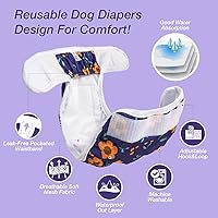 Vista 2 de Pet Soft Pañales lavables para mujer (paquete de 3) – Pañales para perras, cómodos pañales reutilizables para perritas para perras en periodo