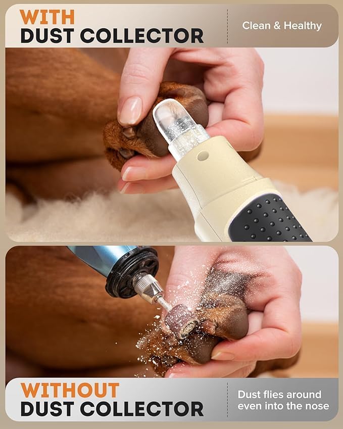 7-Speed Dog Nail Grinder with LED Light – Ultra Quiet Electric Pet Nail Trimmer for Large Dogs & Cats – Professional Grooming Tool with Dust Collector, One-Hand Speed Control & Instant Stop Safety - image 5