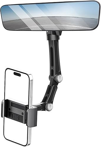 Karmus Soporte de teléfono para espejo retrovisor, soporte para teléfono para espejo retrovisor para automóvil, soporte giratorio y retráctil,
