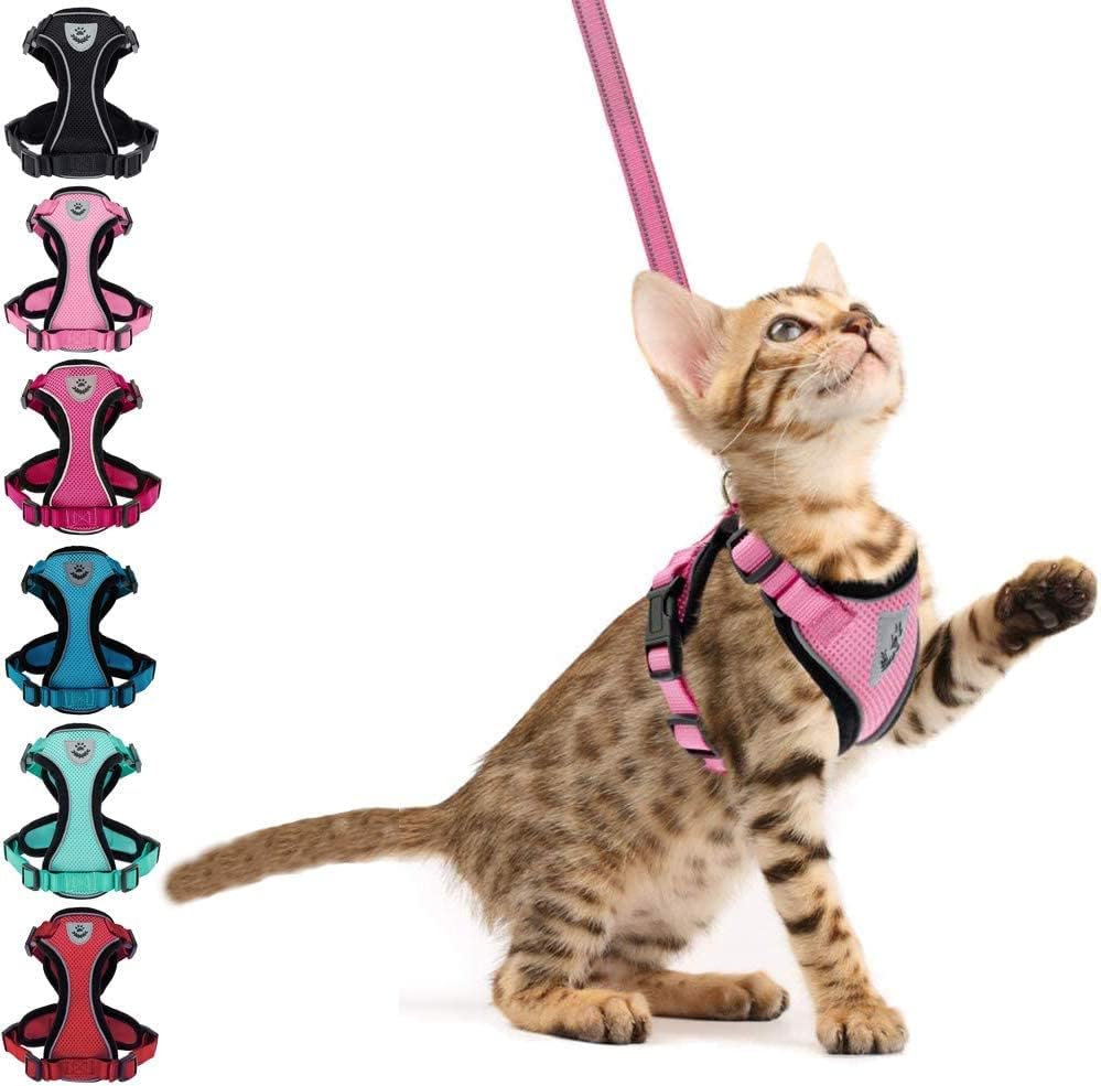 Cat Harness and Leash - Escape Proof Reflective Pet Vest Harnesses for Cats & Puppies, Easy Control and Soft Breathable Mesh for Walking…