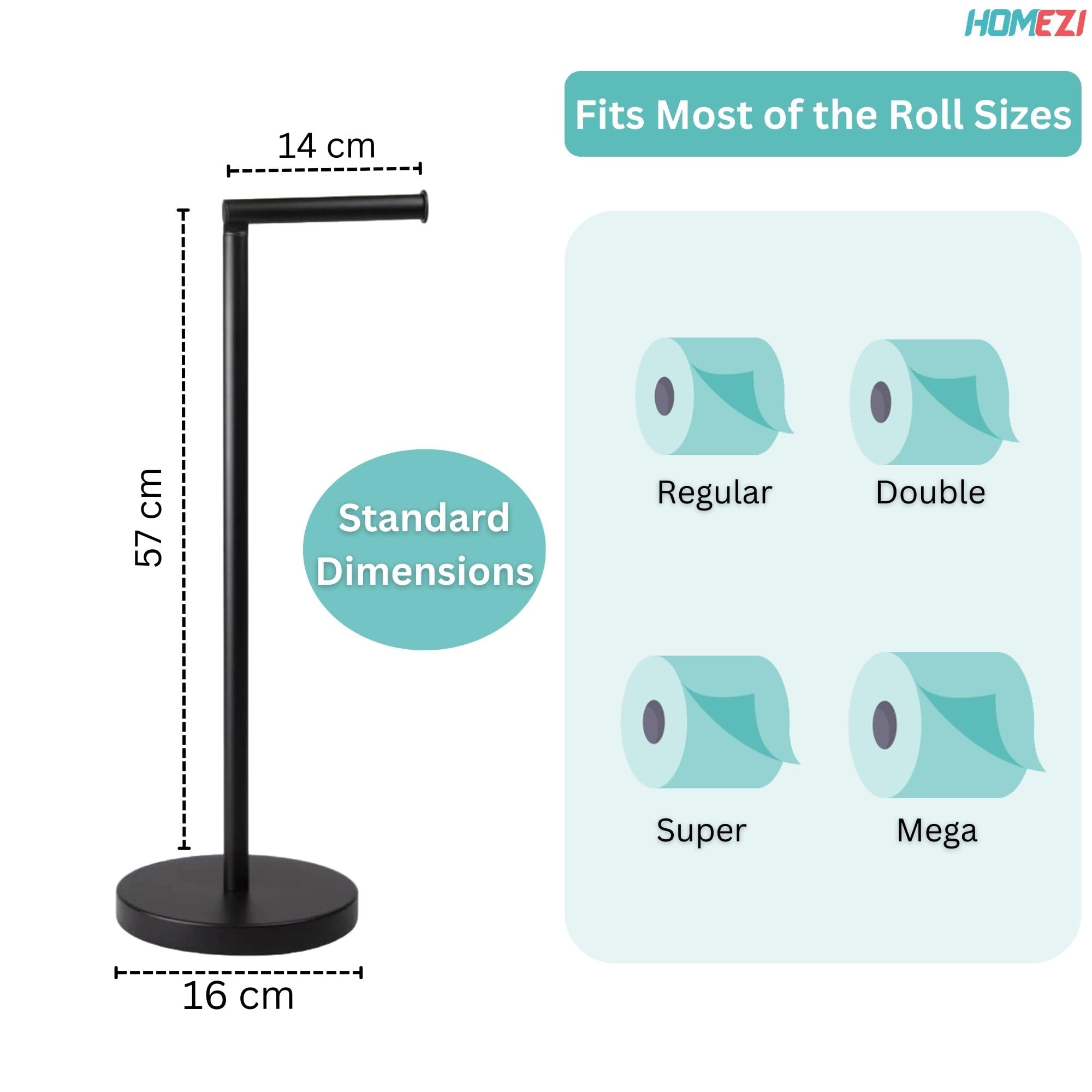 HOMEZI Black Toilet Roll Holder Free Standing with HEAVY BASE Premium Toilet Roll Stand Stainless Steel loo roll holder for Bathroom 2 in 1 Holder and Storage for 5 Rolls - Image 4