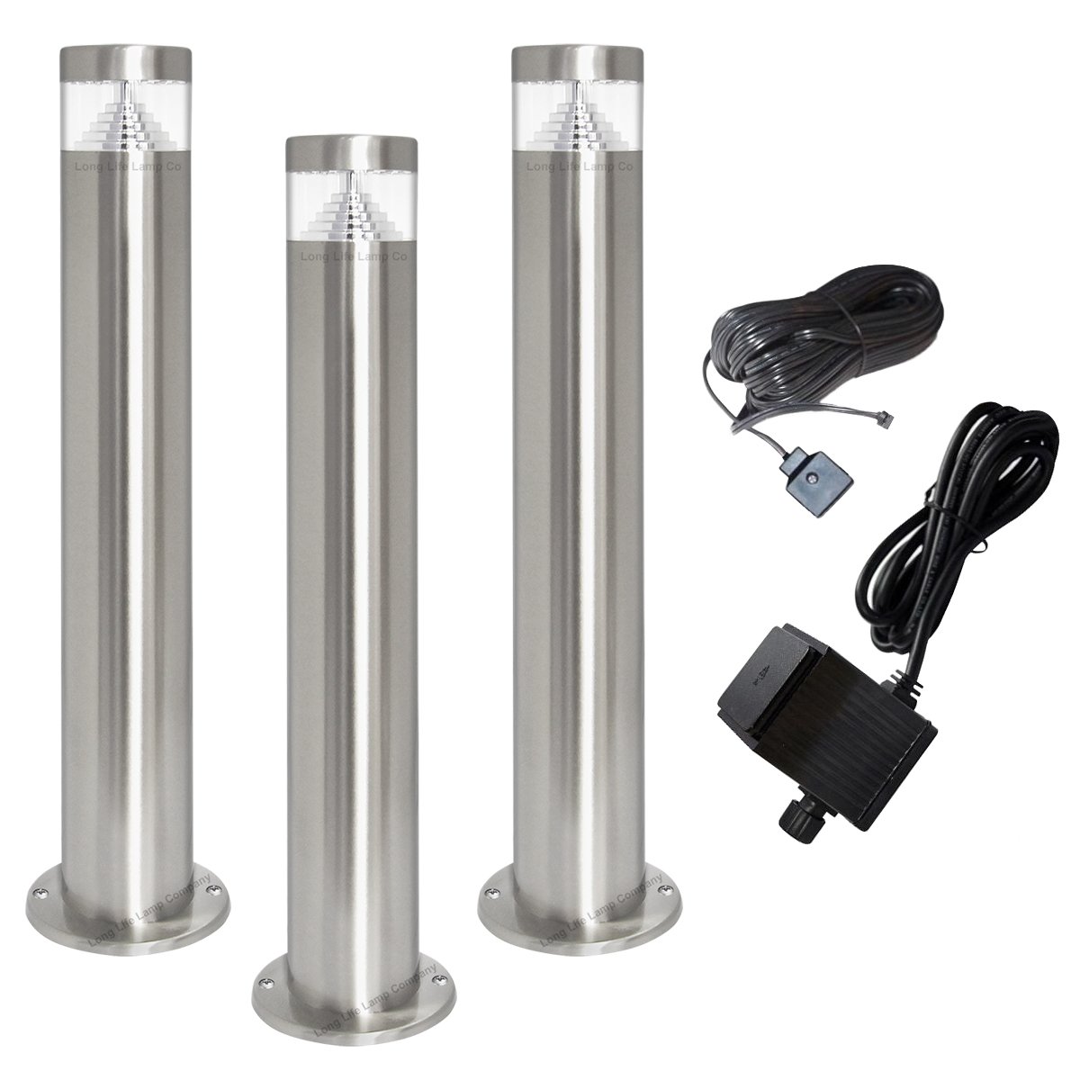3 Plug & Go LED Bollards Modern Stainless Steel Garden Lamp Post 12v Low Voltage Cool White Light ZLC045CW3P