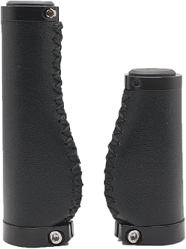 Bike Handle Grips 135/95mm Long/Short Grips Non-Slip PVC Microfiber Leather Ergonomic Hand-Sewn Casual Retro Double Lock-on Handlebar Lever for MTB,Road Bike Black-B