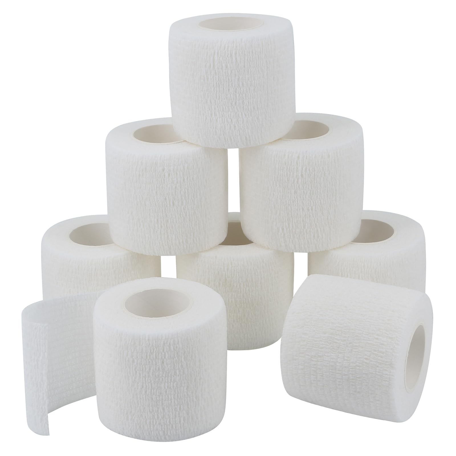 8 Rolls Self-Adhesive Cohesive Bandage Elastic Fixing Bandage for Fingers Hand Feet 5cm x 4.5m White