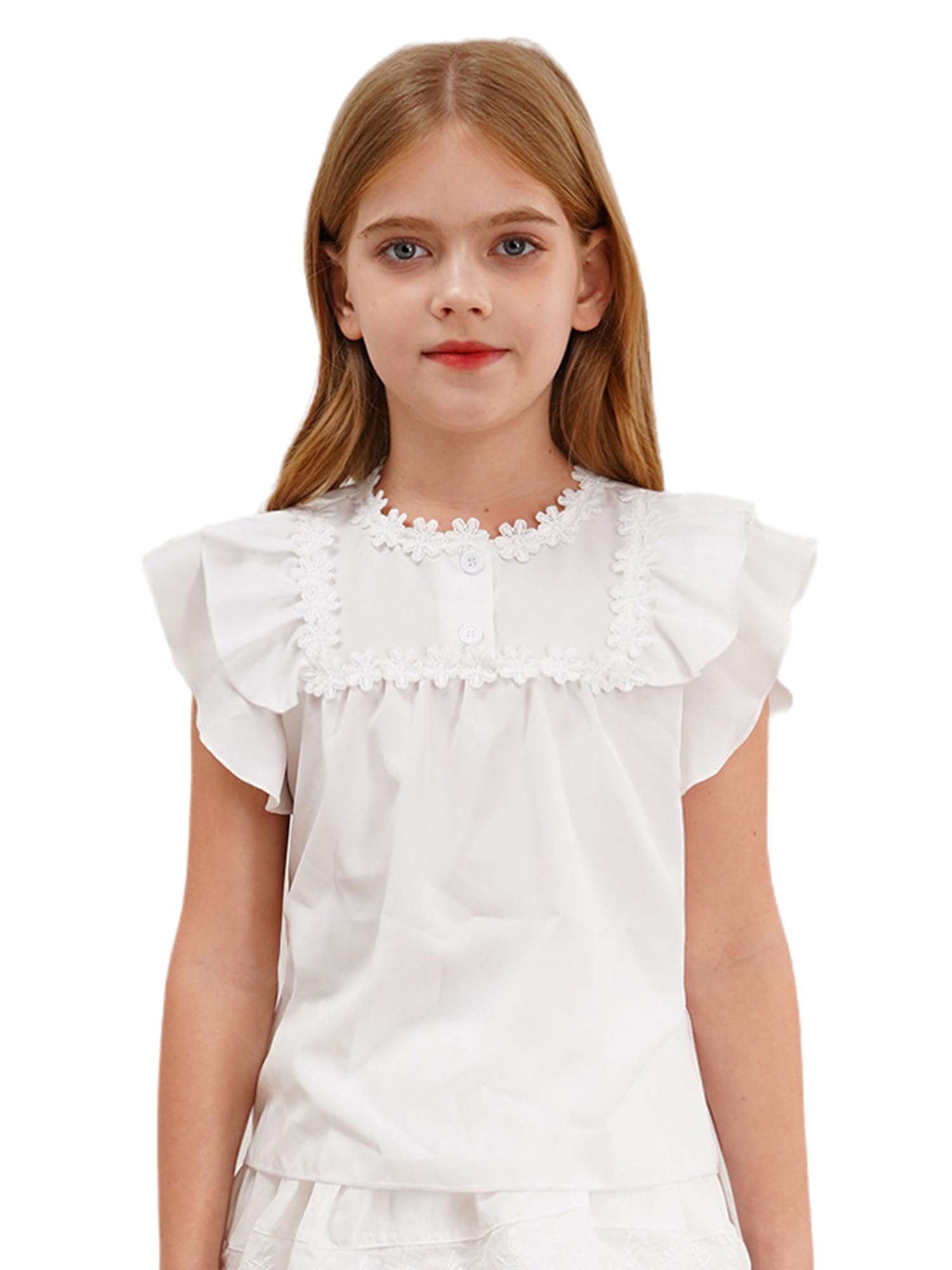 TiaoBug Camiseta De Manga Corta Niñas Color Sólido Camiseta Princesa con Volante Camisa Casual Suelta Top De Verano Cómodo Ligero